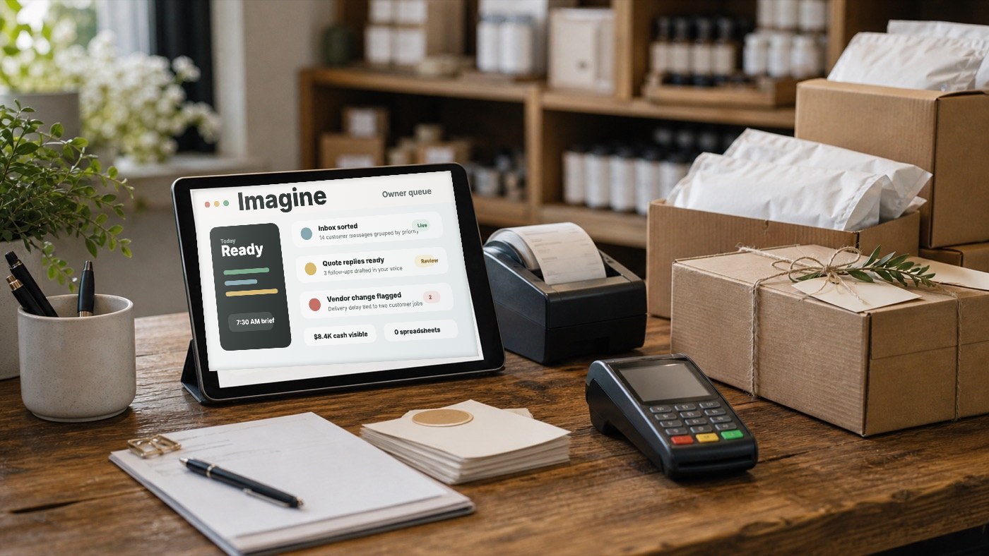 Owner reviewing organized customer orders and payment follow-ups